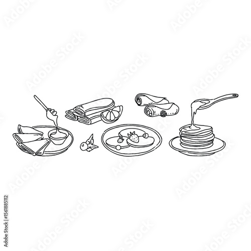 Various types of pancakes and crepes