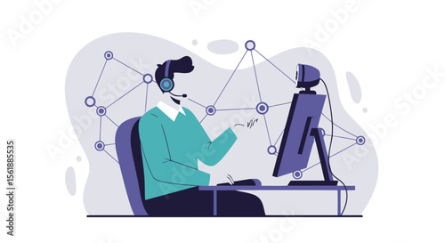 Online Communication Professional Working At Computer In A Connected World