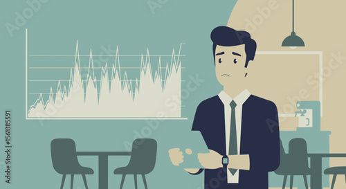 Concerned Businessman Examines Financial Data With Declining Graph Illustration