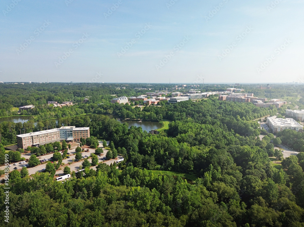 Fototapeta premium Aerial view of the North Carolina State University Centennial campus