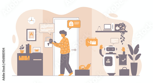 Modern Home Automation With A Smart Lock And Personal Robot Assistant At Home