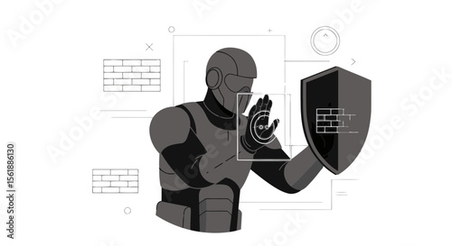 Cybernetic Guardian Securing Network With Advanced Security Systems Illustration