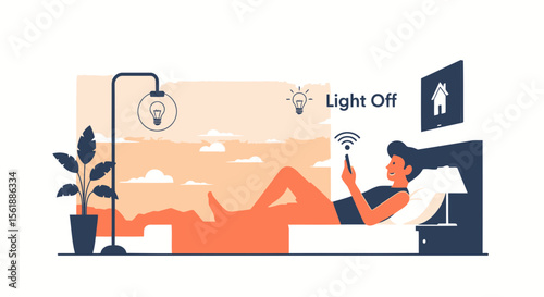 Relaxing At Home Using Home Automation While Lying Comfortably On Bed