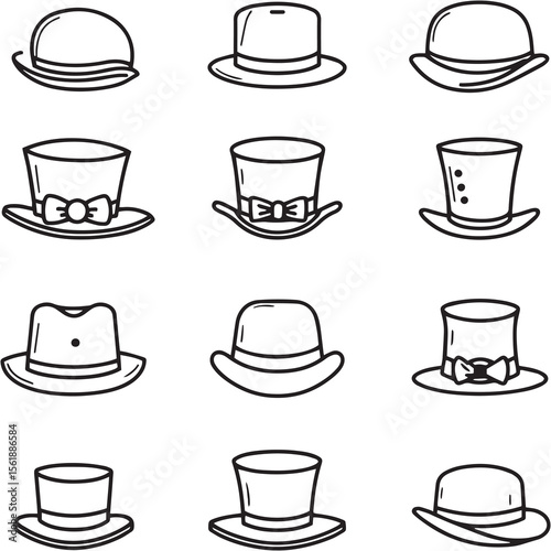 Hat Black Line Editable Icons set
