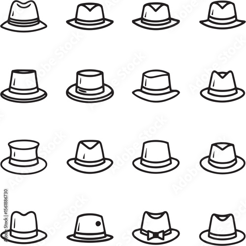 Hat Black Line Editable Icons set