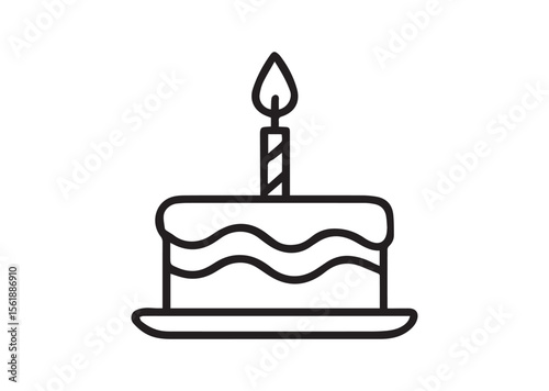 Birthday cake with candle line art vector, Birthday cake icon
