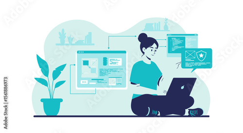 Dedicated Woman Working On Laptop From Home In a Creative Workspace