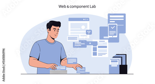 Designer Creates Web And Component Layouts In Modern Studio Environment Illustration