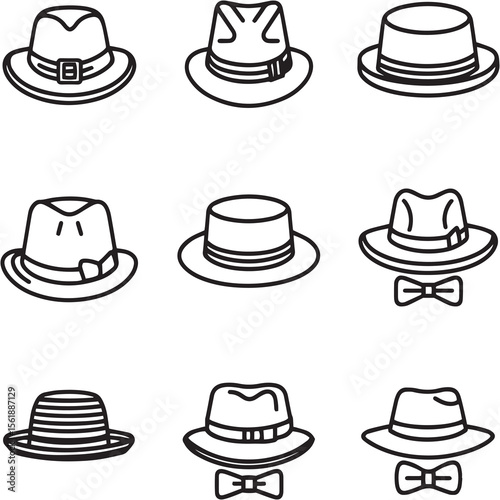 Hat Black Line Editable Icons set