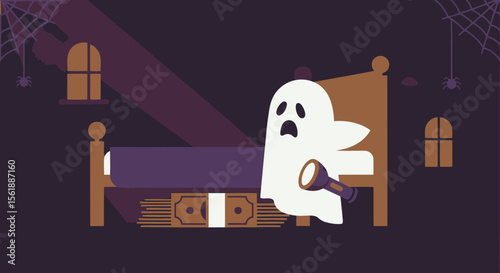 Scared Ghost In Bedroom Holding Flashlight Looking For Stolen Cash