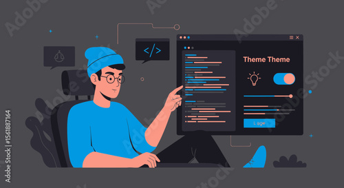 Developer Working On Theme Customization For Website Design And User Interface