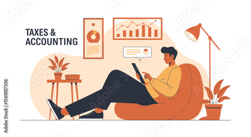 Relaxed Professional Man Managing Finances Online For Tax and Accounting Season