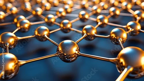 A close-up view of a molecular structure, featuring interconnected spheres resembling atoms in a lattice arrangement.