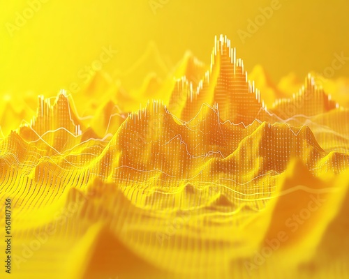 Yellow financial data landscape with abstract elevation and statistical pathways
