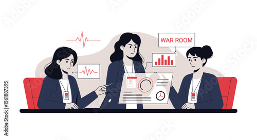 Serious Businesswomen Analyzing Data In War Room For Strategic Decision Making