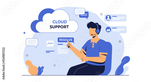 Efficient Cloud Support Illustration Demonstrating Technical Assistance And Customer Service
