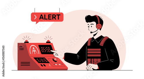 Emergency Response Operator Manages Alert System In A Control Room