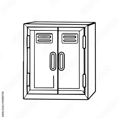 Simple, two-door locker, shown in outline style. Classroom locker with simple design and functional features. School locker, interior view. Showing classic school locker design.