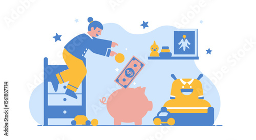 Saving Money For Future Investment And Financial Growth With Piggy Bank