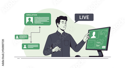 Engaging Live Simulation Presentation By Business Professional On Computer Screen