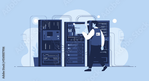 Engineer Verifying Data Center Hardware And Performing Network Infrastructure Maintenance