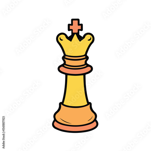 Yellow and orange chess queen piece with a simple, cartoonish design. Standing upright on a white background.