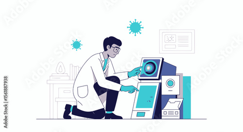 Scientist Analyzing Virus Data In Laboratory With Advanced Technology
