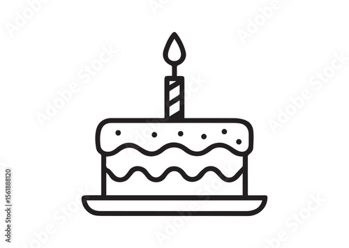 Birthday cake with candle line art vector, Birthday cake icon