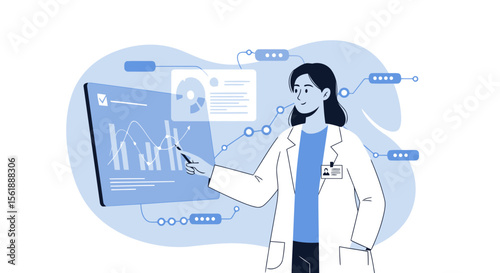 Female Scientist Analyzing Medical Data And Visualizing Healthcare Progress Insights