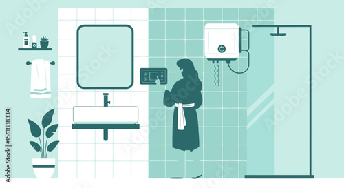 Smart Bathroom Woman Using Touch Panel Technology In Minimalist Bathroom Design