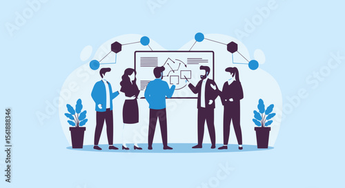 Team Brainstorming Business Strategy At Whiteboard In Collaborative Workplace