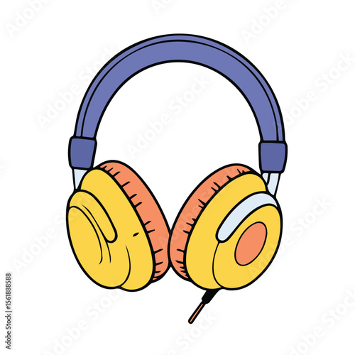 Colorful headphones for listening to music, illustration. Headphones with vibrant colors and cartoon-like style in a studio setting.