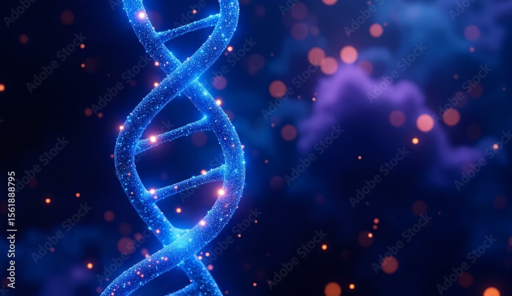 Obraz premium Illuminated DNA Double Helix Against a Cosmic Background
