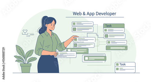 Web And App Development Workflow Diagram Featuring Female Professional