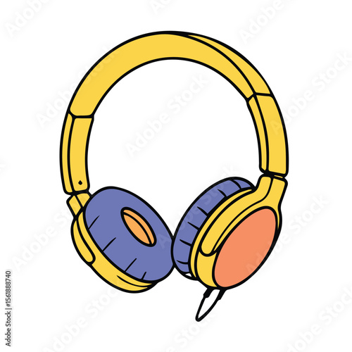 Colorful headphone illustration in vibrant yellow, purple, and orange hues. Stylish headphones in a simple, artistic design, perfect for a variety of uses.