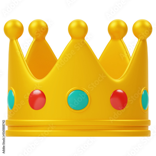 golden crown emoji 3d render icon in cartoon plastic style minimal isolated on transparent white background	
