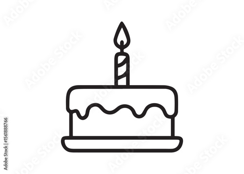 Birthday cake with candle line art vector, Birthday cake icon