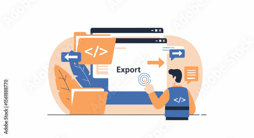 Software Developer Exporting Data From Application With Coding Interface