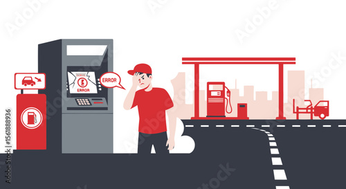 Frustrated Customer At Gas Station With Broken Payment System Problems