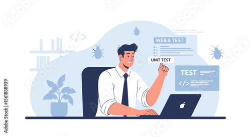 Software Engineer Conducting Unit Testing And Debugging Website Applications At Workplace