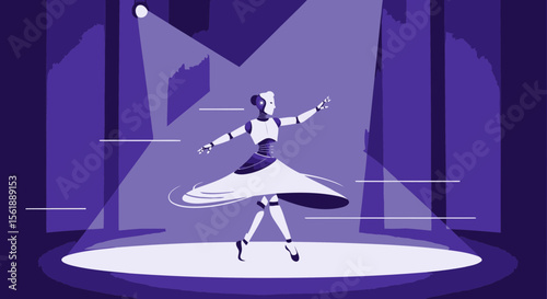 Futuristic Robot Dancer Performing Elegant Ballet Under Stage Lights