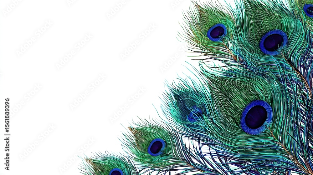 Obraz premium Peacock feathers arranging on a blank canvas. Decoration for elegance, beauty, and design