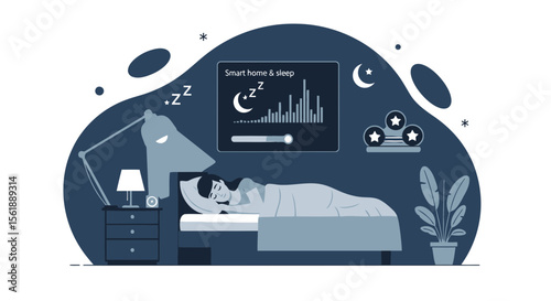 Girl Sleeping Peacefully With Smart Home And Sleep Tracking Technology Concept