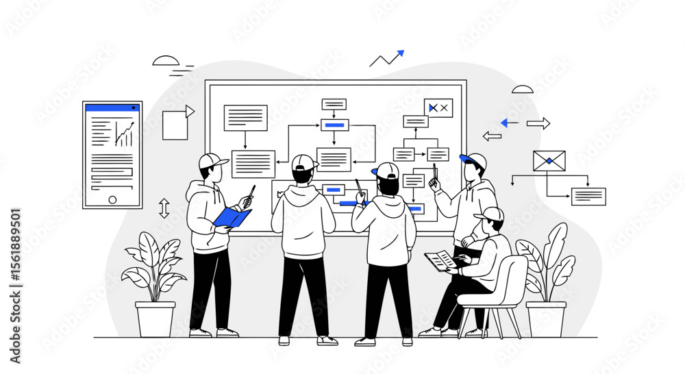 Fototapeta premium Teamwork Collaboration On Workflow Design For Digital Strategy Presentation Meeting