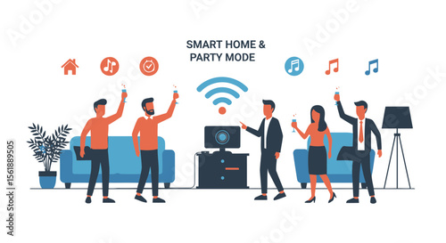 Group Celebrating With Champagne In A Modern Smart Home Setup In Party Mode