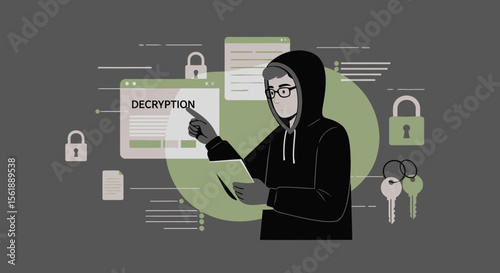Hacker Performing Encryption Operation on Screen Device Threat Security System