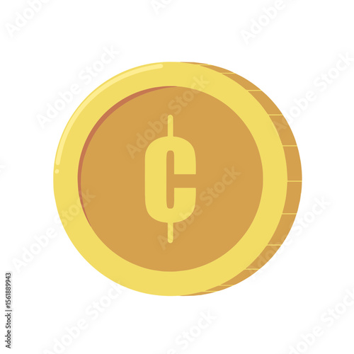Flat Vector Illustration of a Gold Cent Coin Icon