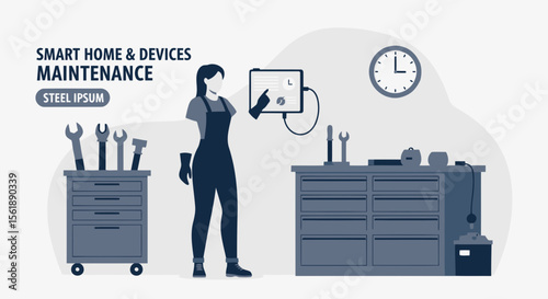 Woman Engineer Using Tablet For Controlling Smart Home Devices And System Maintenance