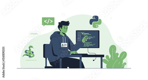 Young Programmer Coding On His Computer Developing Software Application Skill
