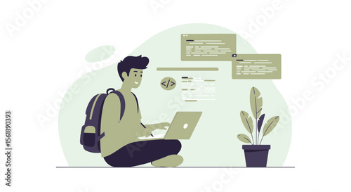Young Student Coding On Laptop For Educational Or Freelance Projects Concept